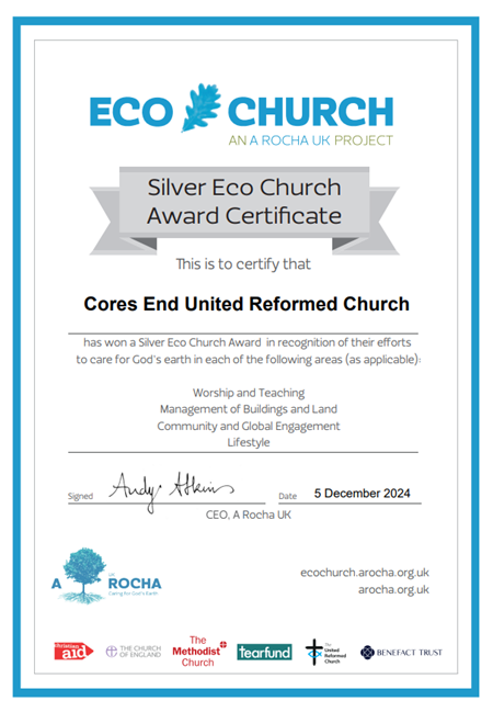 Eco Church Silver Award Certificate